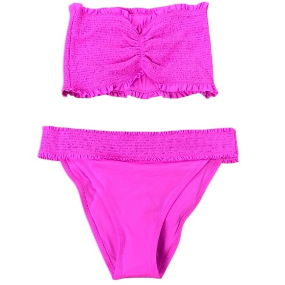 NWOT VS PINK Neon Pink Bandeau Top Cheeky Bottom 2 piece Bikini Swimsuit